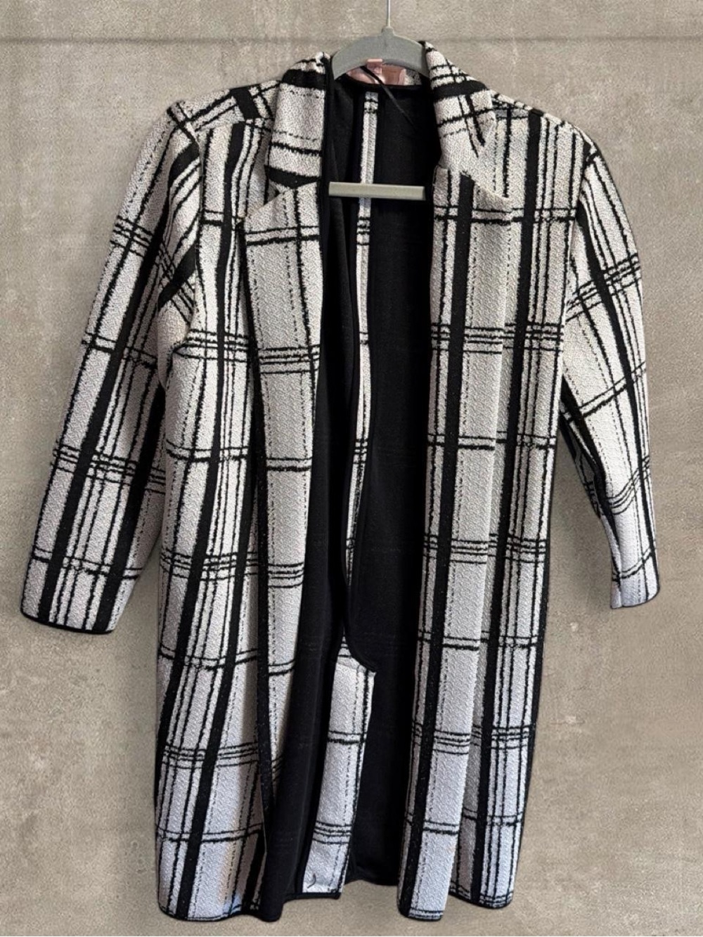 Philosophy Black & White Plaid Open-Front Trench Coat